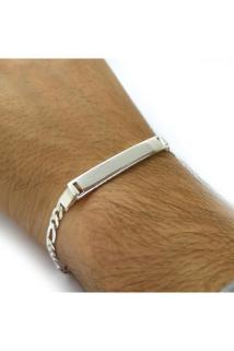 Vog Kişiye Özel İsim Yazıla Bilen Figaro Model Erkek 925 Ayar Gümüş Bileklik Künye 