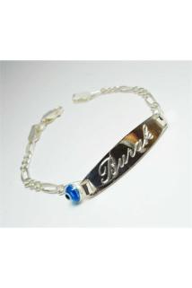 Vog Kişiye Özel Göz Boncuk Detay İsim Yazılı 925 Ayar Gümüş Çocuk Bebek Künyesi Bilekliği