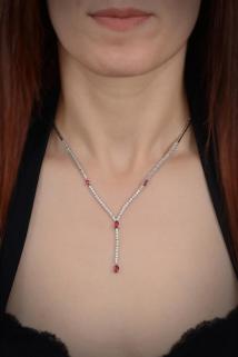 Vog Leyan Kırmızı Taşlı 925 Ayar Gümüş Su Yolu Set - Düğün - Nişan - Söz - Sevgiliye - Eşe Takım