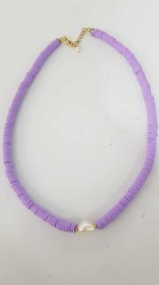 Vog Lila Renk İnci Detaylı Fimo Kolye