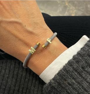 Vogmen&vogwomen Kişiye Özel  Çelik Bileklik Üstü Gümüş Harf.Rakam Kombinasyon Bileklik Sarı,Roze