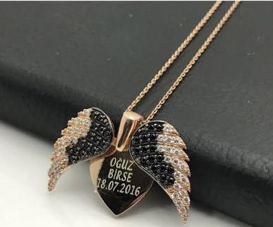 Vog Melek Kanadı Serisi Kişiye Özel 925 Ayar Gümüş Sevgiliye - Eşe - Anneye - Arkadaşa Kolye