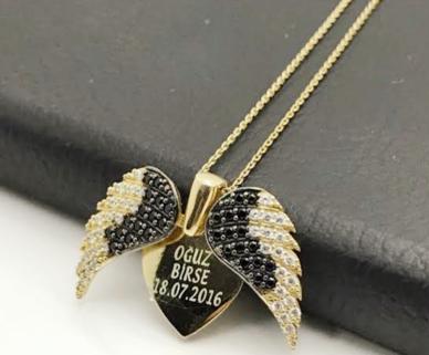 Vog Melek Kanadı Serisi Kişiye Özel 925 Ayar Gümüş Sevgiliye - Eşe - Anneye - Arkadaşa Kolye