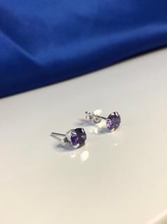 Vog Çivi Model Mor Zirconia 5 mm Taşlı Küpe  925 Ayar Gümüş Küpe Sarı,Roze Seçeneği