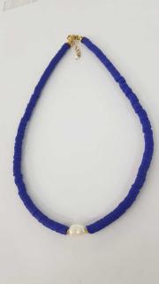 Vog Mavi Renk İnci Detaylı Fimo Kolye