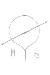 Vog Nida Zirconia Taşlı 925 Ayar Gümüş Su Yolu Set - Düğün - Nişan - Söz - Sevgiliye - Eşe Takım