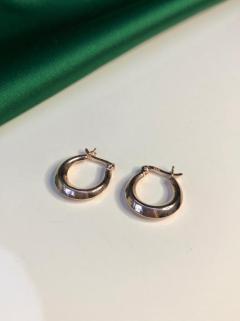 Kadın Gümüş Küpe - Oval Model Halka Küpe Rose Renk 