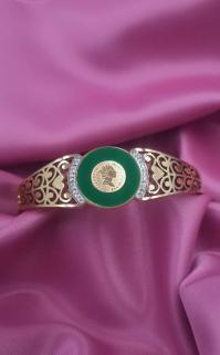 Vog Paslanmaz Çelikl Kraliçe Elizabeth Yeşil Sedef Taşlı Sarı Renk Bilezik Kelepçe