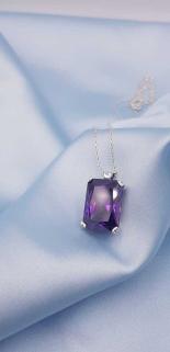 Vog Prenses Kesim Ametist 925 Ayar Gümüş Kolye