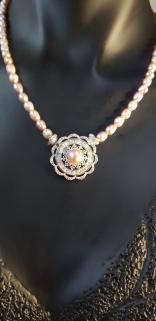 VOG PEMBE İNCİ BROŞ 925 AYAR GÜMÜŞ KOLYE SARI,ROZE SEÇENEĞİ