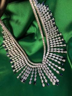 Vog Pırlanta Tasarım Model Swarovski Damla Zirconia V Safir Taşlı 925 Ayar Gümüş Özel Gece Kolyesi