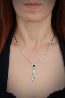 Vog Selen Gümüş Yeşil Taşlı 925 Ayar Gümüş Su Yolu Set - Düğün - Nişan - Söz - Sevgiliye - Eşe Takım