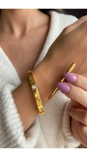 Vog Sarı Renk Cartier Vidalı Çelik Kelepçe Bileklik 