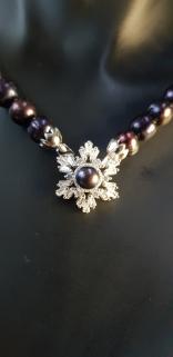 VOG SİYAH İNCİ BAGET ZİRCONİA TAŞLI BROŞ 925 AYAR GÜMÜŞ KOLYE SARI,ROZE RENK SEÇENEĞİ