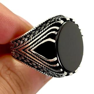 Vog Siyah Oniks Taşlı Erkek 925 Ayar Gümüş Yüzük