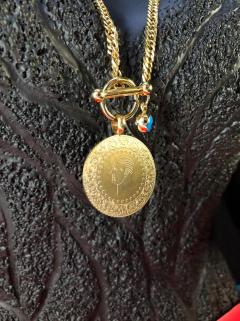 Vog (T )Kilit ve Göz Boncuk Detaylı Çelik 24 Ayar Altın Kaplama Emitasyon Tam Altın Kolye 