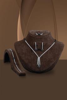 Vog Tutku Oniks Taşlı 925 Ayar Gümüş Su Yolu Set - Düğün - Nişan - Söz - Sevgiliye - Eşe Takım