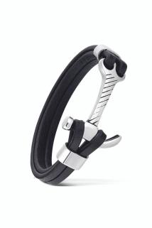 Vog Unisex Çelik Ve Deri Bilekli Desenli Çapa Figürlü