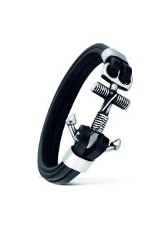 Vog Unisex Çelik Ve Deri Bilekli Halat Çapa Figürlü