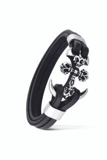 Vog  Unisex Çelik Ve Deri Bilekli Koçbaşı Ve Çapa Figürlü