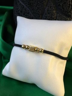 Küp Top Siyah Ip Bileklik • Işıklı Kutuda Unisex 14 Ayar Altın • Sevgiliye • Eşe • Babaya • Bileklik