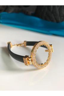 VOG YARIM ALTIN TAKILA BİLEN 24 AYAR ALTIN KAPLAMA SİYAH KAUÇUK BİLEKLİK