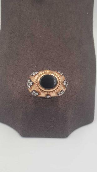 Vog Oniks Taş Detaylı Vintage Tasarım 925 Gümüş Sevgiliye,Anneye,Eşe,Arkadaşa Hediye Yüzük