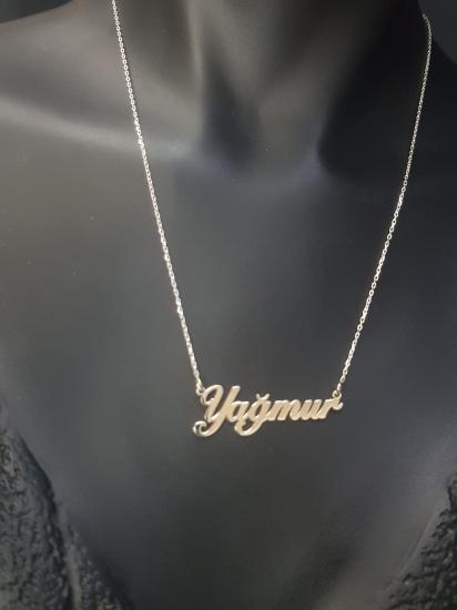 Vog Kişiye Özel Tasarım Yağmur Yazılı Isim Kolye 925 Ayar Gümüş Beyaz Renk Sarı,roze Renk Seçenek