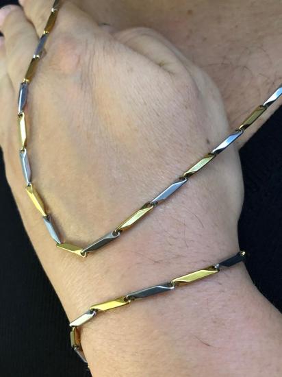 3mm Köşeli Çubuk Sarı V Beyaz Çelik İnce Kibar Set • Işıklı Kutuda • Sevgiliye • Eşe Bileklik Kolye