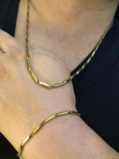 3mm Köşeli Çubuk Sarı Altın  Çelik İnce Kibar Set • Işıklı Kutuda • Sevgiliye • Eşe Bileklik Kolye