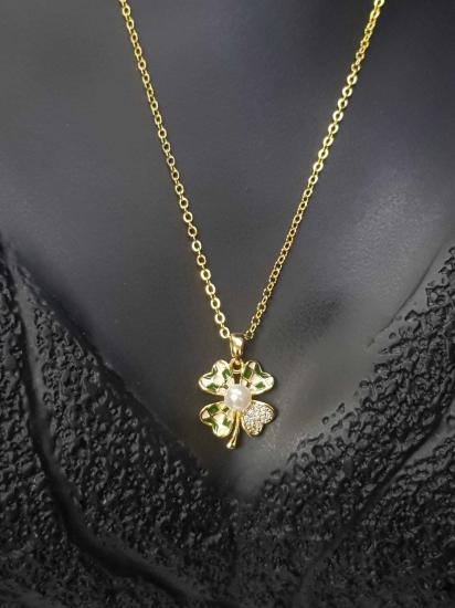 Vog Xuping Model Yonca Figür V İnci Detay Sevgiliye,Anneye,Arkadaşa Sarı Renk Bijuteri Kolye