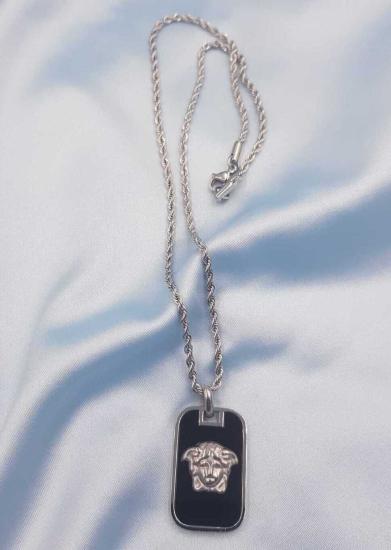 Vog Unisex Kare Oniks Taşlı Vip Çelik Medusa Figür Tasarım Sevgiliye,Arkadaşa Kolye 