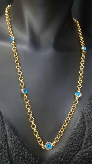 Vog Göz Boncuklu Altın Tasarım V Görünüm Sevgiliye,Anneye,Eşe,Arkadaşa 316 L İP Paslanmaz  Kolye