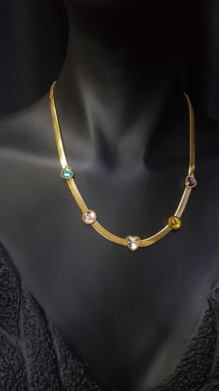 Vog Xuping Model Vip Çelik İtalyan Yatsı Zincirli Kalp Taşlı Sevgiliye,Anneye,Eşe,Arkadaşa Kolye