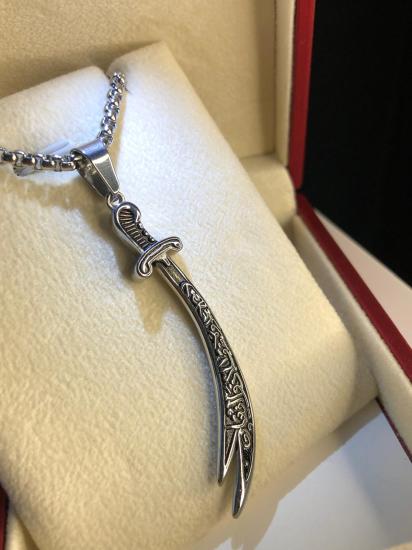 Zülfikar Kılıcı Hz.Ali  Beyaz Renk Çelik Kolye • Işıklı Kutuda • Sevgiliye • Eşe • Babaya Kolye