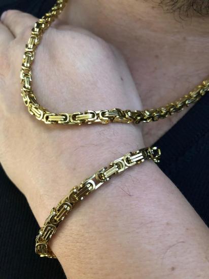 5mm Kral Altın Kaplama Erkek Set • Işıklı Kutuda • Sevgiliye • Eşe • Babaya • Hediye Bileklik Kolye