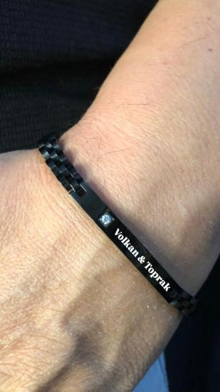 İsim Yazılan Siyah Rlx Kordon İnce Kibar• Işıklı Kutuda • Sevgiliye • Eşe Hediye Çelik Bileklik