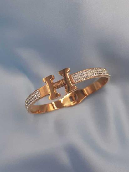 Vog Çelik Taşlı Tasarım Hermes Model Rose Renk Sevgiliye,Anneye,Arkadaşa Bilezik,Kelepçe