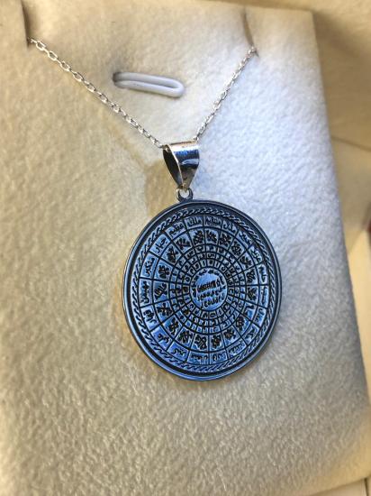 Kadın Gümüş Kolye - Mutluluk,Zenginlik İçin Cennetü’ül Esma Vefk Gümüş Işıklı Kutuda Kolye
