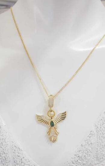 Zümrüdü Anka Kuşu Altın Tasarım Ema 925 Ayar Gümüş Kolye • Çağla Kolye • Serenay • Choker Chain
