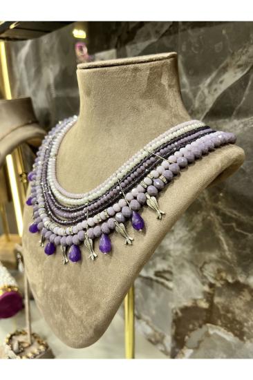 Mor Renkli Kristaller İnci Detaylı Prinç Meteryal • Sevgiliye • Eşe • Anneye • Gerdanlık Kolye