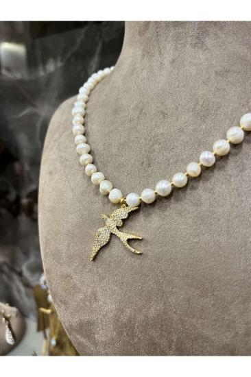 Vog Gerçek İnci Pirinç Meteryal Kırlangıç Figür Sevgiliye,Anneye,Arkadaşa Hediye Kolye