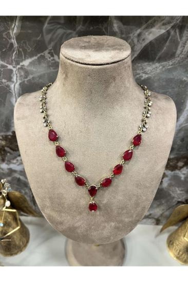 Elmas Montür Kırmızı Damla Kesim Taşlı  Prinç Meteryal • Sevgiliye • Eşe • Anneye • Kolye