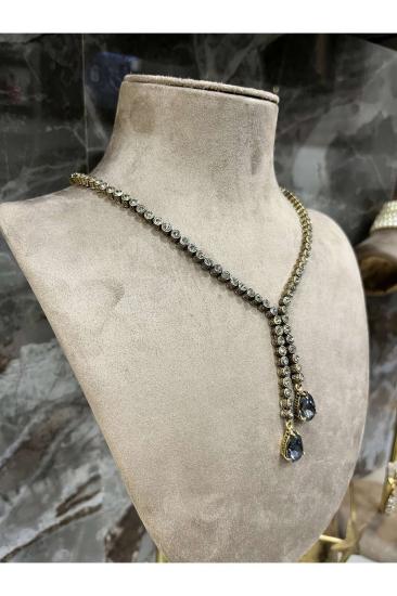 Elmas Montür Siyah Taşlı Su Yolu Model Prinç Meteryal • Sevgiliye • Eşe • Anneye • Hediye Kolye