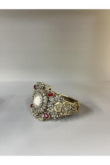  Elmas Montür Osmanlı Motifli Damla Cam Taşlı Prinç • Sevgiliye • Eşe • Anneye • Kelepçe Bilezik