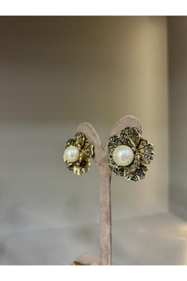 Vog Prinç Meteryal İnci Detay Siyah Cam Taşlı Sevgiliye,Anneye,Arkadaşa Hediye Küpe