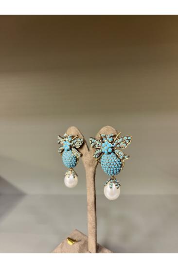  Mavi Taşlı Arı Figürlü Prinç Meteryal • Sevgiliye • Eşe • Anneye • Hediye Küpe