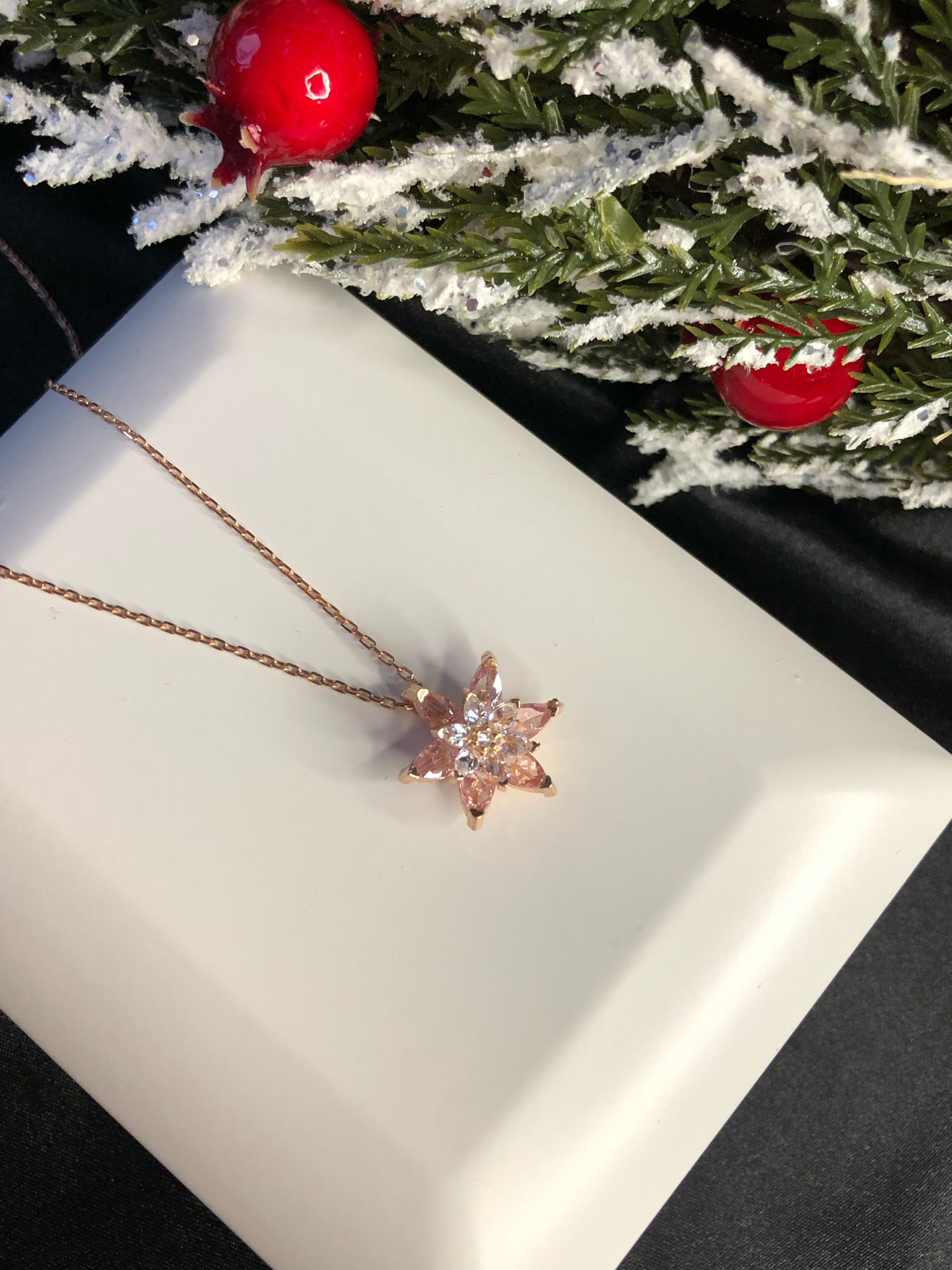  Vog Pembe Taşlı Lotus Çiçeği 925 Ayar Gümüş Sevgiliye,Eşe,Anneye,Arkadaşa Hediye Kolye