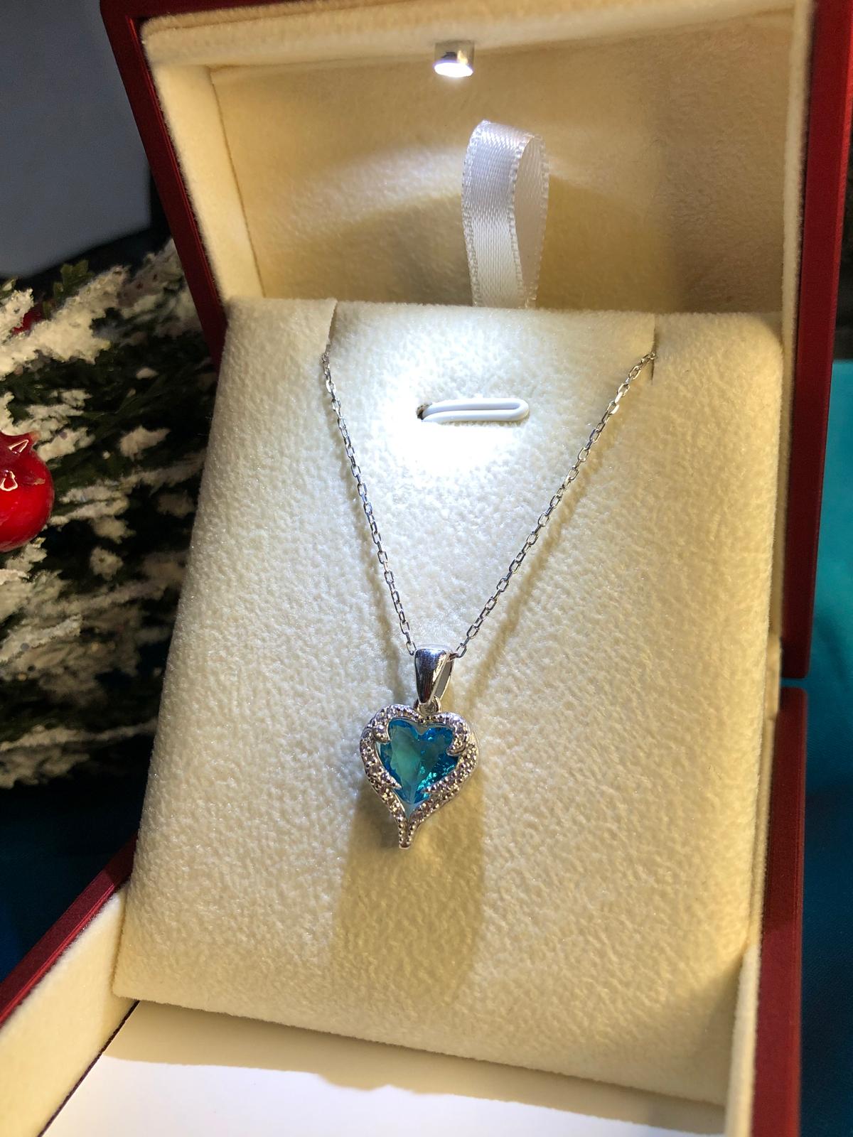 Vog Aqua Swarovski Taşlı Pandora’s Model Kalp Tutkusu 925 Gümüş Sevgiliye-Eşe-Arkadaşa Kolye