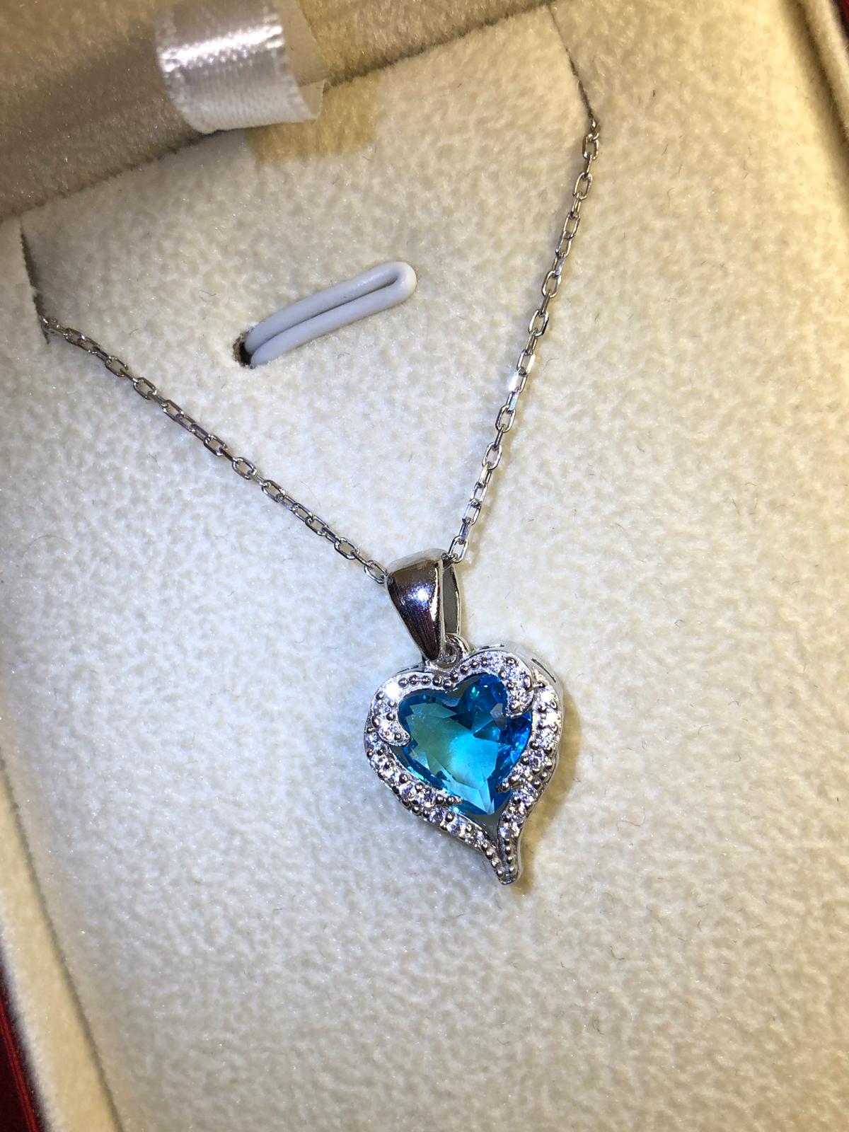 Vog Aqua Swarovski Taşlı Pandora’s Model Kalp Tutkusu 925 Gümüş Sevgiliye-Eşe-Arkadaşa Kolye